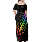 Personalised New Zealand Wellington Pride Off Shoulder Maxi Dress Maori Fern with Pride Flag 2024