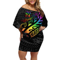 Personalised New Zealand Wellington Pride Off Shoulder Short Dress Maori Fern with Pride Flag 2024