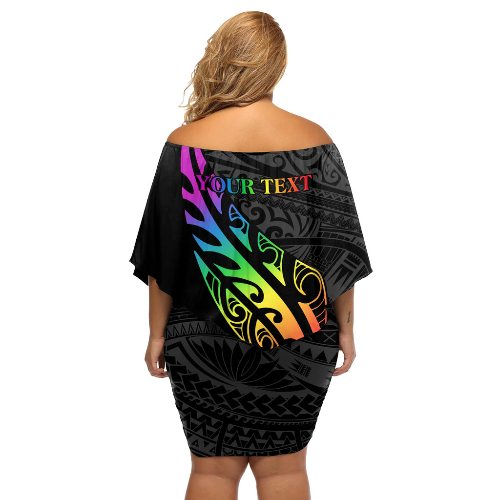 Personalised New Zealand Wellington Pride Off Shoulder Short Dress Maori Fern with Pride Flag 2024