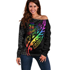 Personalised New Zealand Wellington Pride Off Shoulder Sweater Maori Fern with Pride Flag 2024