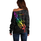 Personalised New Zealand Wellington Pride Off Shoulder Sweater Maori Fern with Pride Flag 2024