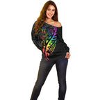 Personalised New Zealand Wellington Pride Off Shoulder Sweater Maori Fern with Pride Flag 2024
