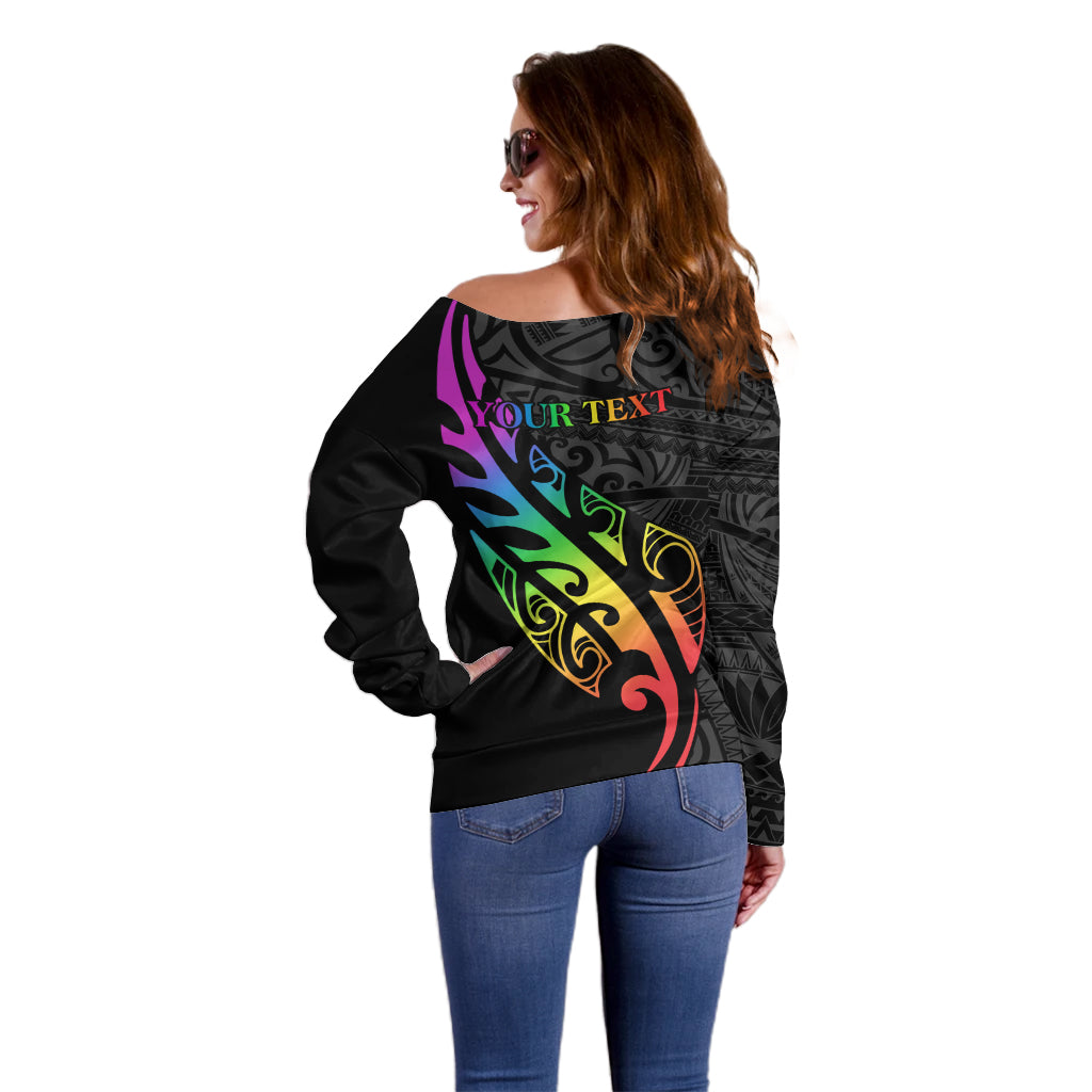 Personalised New Zealand Wellington Pride Off Shoulder Sweater Maori Fern with Pride Flag 2024