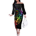 Personalised New Zealand Wellington Pride Off The Shoulder Long Sleeve Dress Maori Fern with Pride Flag 2024