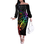 Personalised New Zealand Wellington Pride Off The Shoulder Long Sleeve Dress Maori Fern with Pride Flag 2024