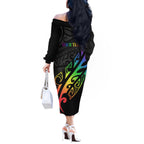 Personalised New Zealand Wellington Pride Off The Shoulder Long Sleeve Dress Maori Fern with Pride Flag 2024