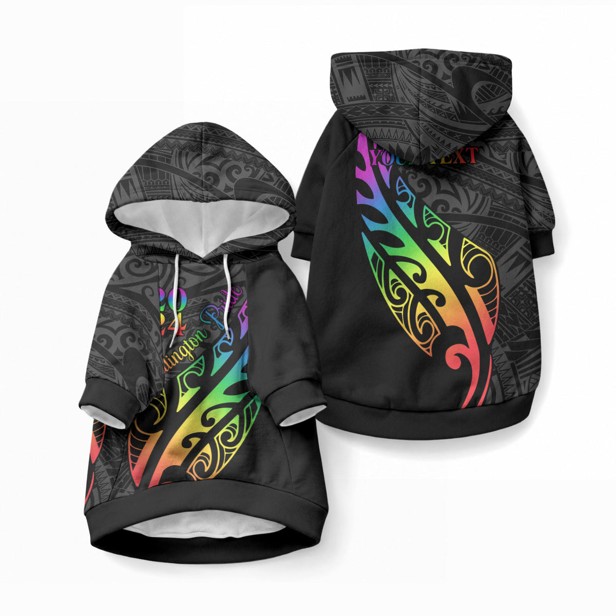 Personalised New Zealand Wellington Pride Pet Hoodie Maori Fern with Pride Flag 2024