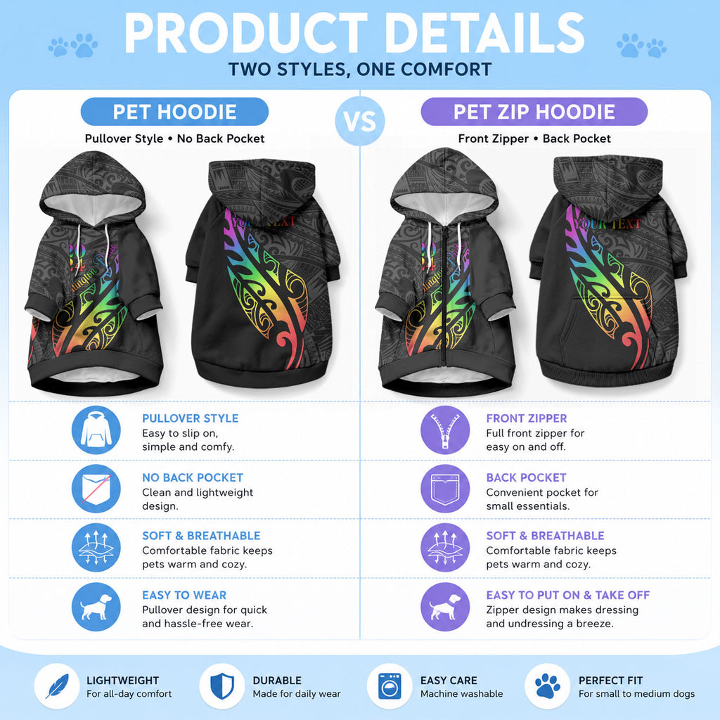 Personalised New Zealand Wellington Pride Pet Hoodie Maori Fern with Pride Flag 2024