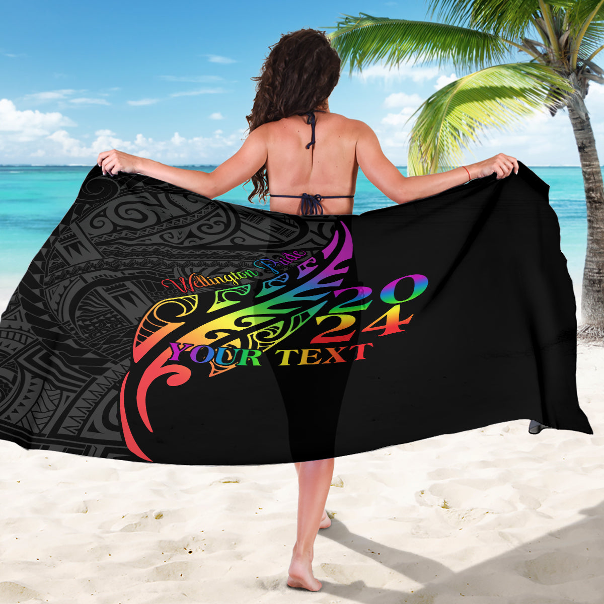 Personalised New Zealand Wellington Pride Sarong Maori Fern with Pride Flag 2024