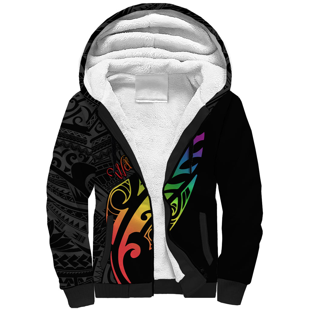 Personalised New Zealand Wellington Pride Sherpa Hoodie Maori Fern with Pride Flag 2024