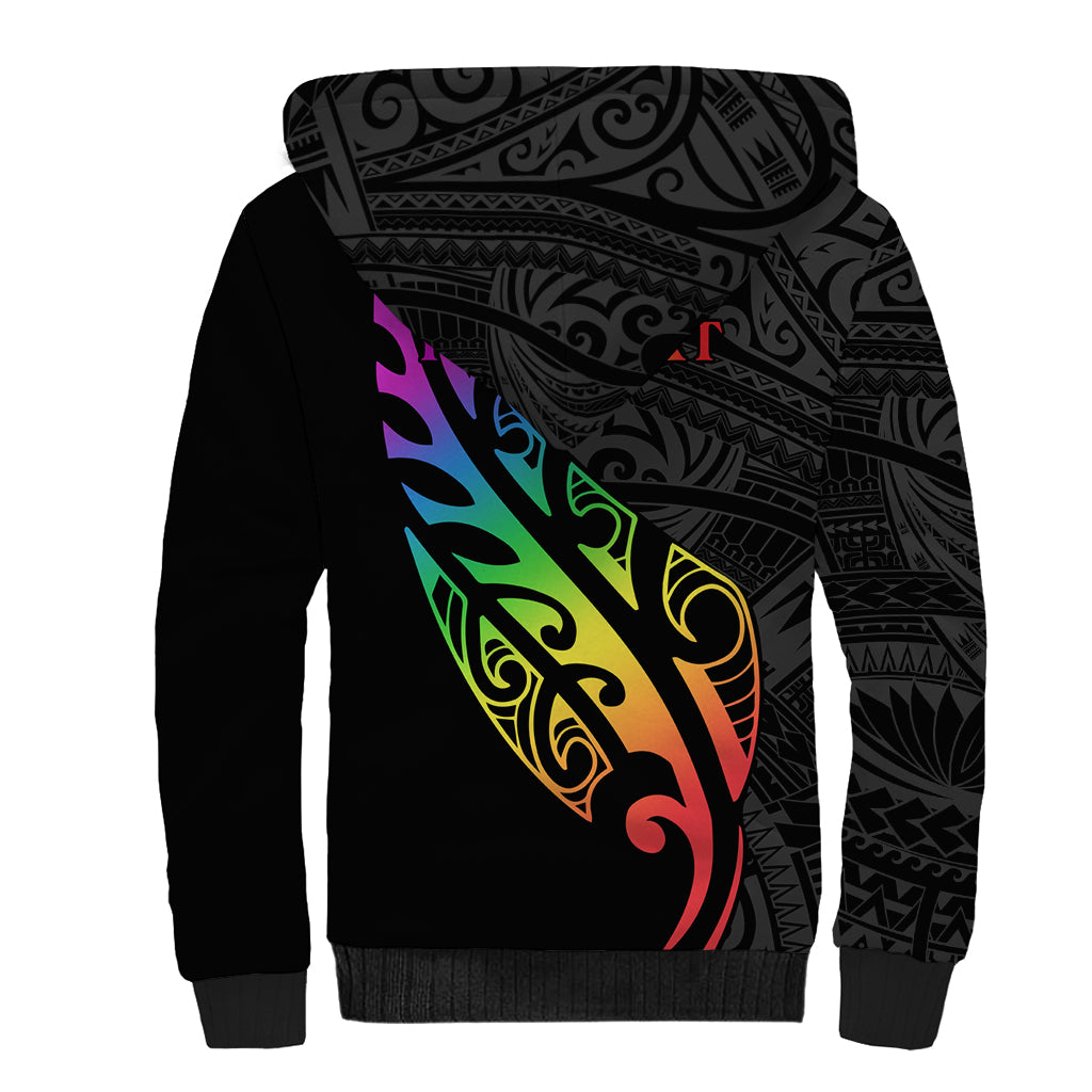 Personalised New Zealand Wellington Pride Sherpa Hoodie Maori Fern with Pride Flag 2024