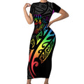 Personalised New Zealand Wellington Pride Short Sleeve Bodycon Dress Maori Fern with Pride Flag 2024