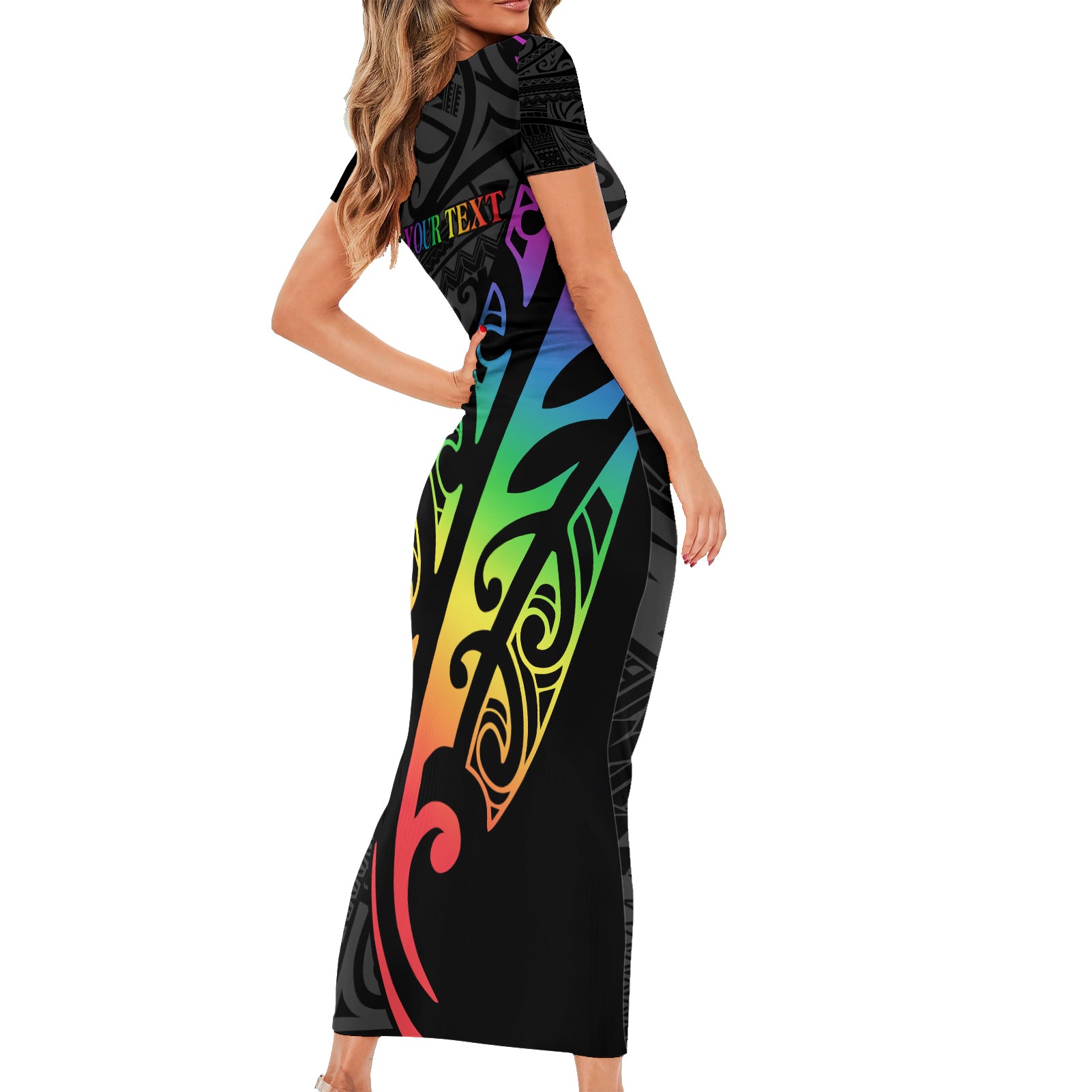 Personalised New Zealand Wellington Pride Short Sleeve Bodycon Dress Maori Fern with Pride Flag 2024