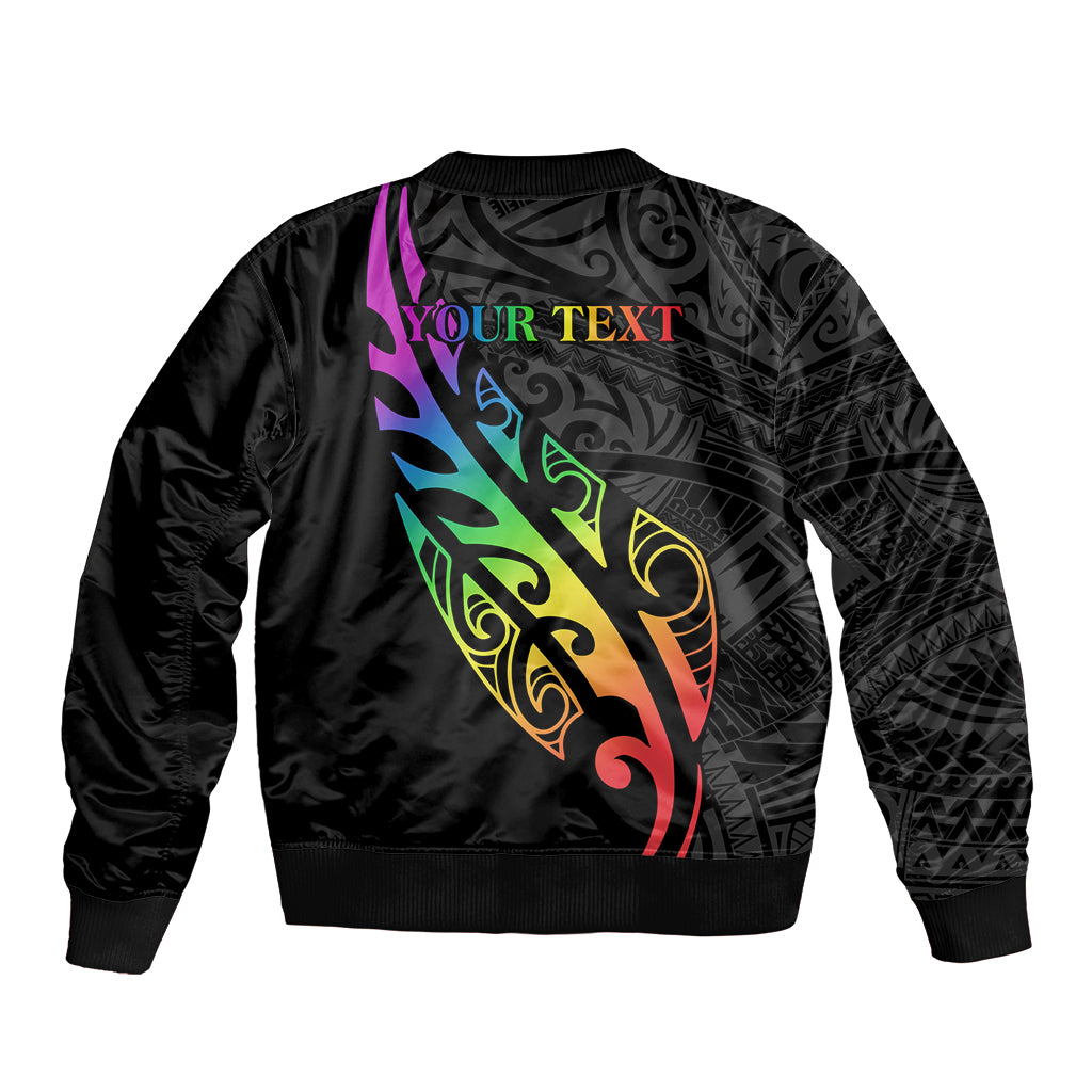Personalised New Zealand Wellington Pride Sleeve Zip Bomber Jacket Maori Fern with Pride Flag 2024