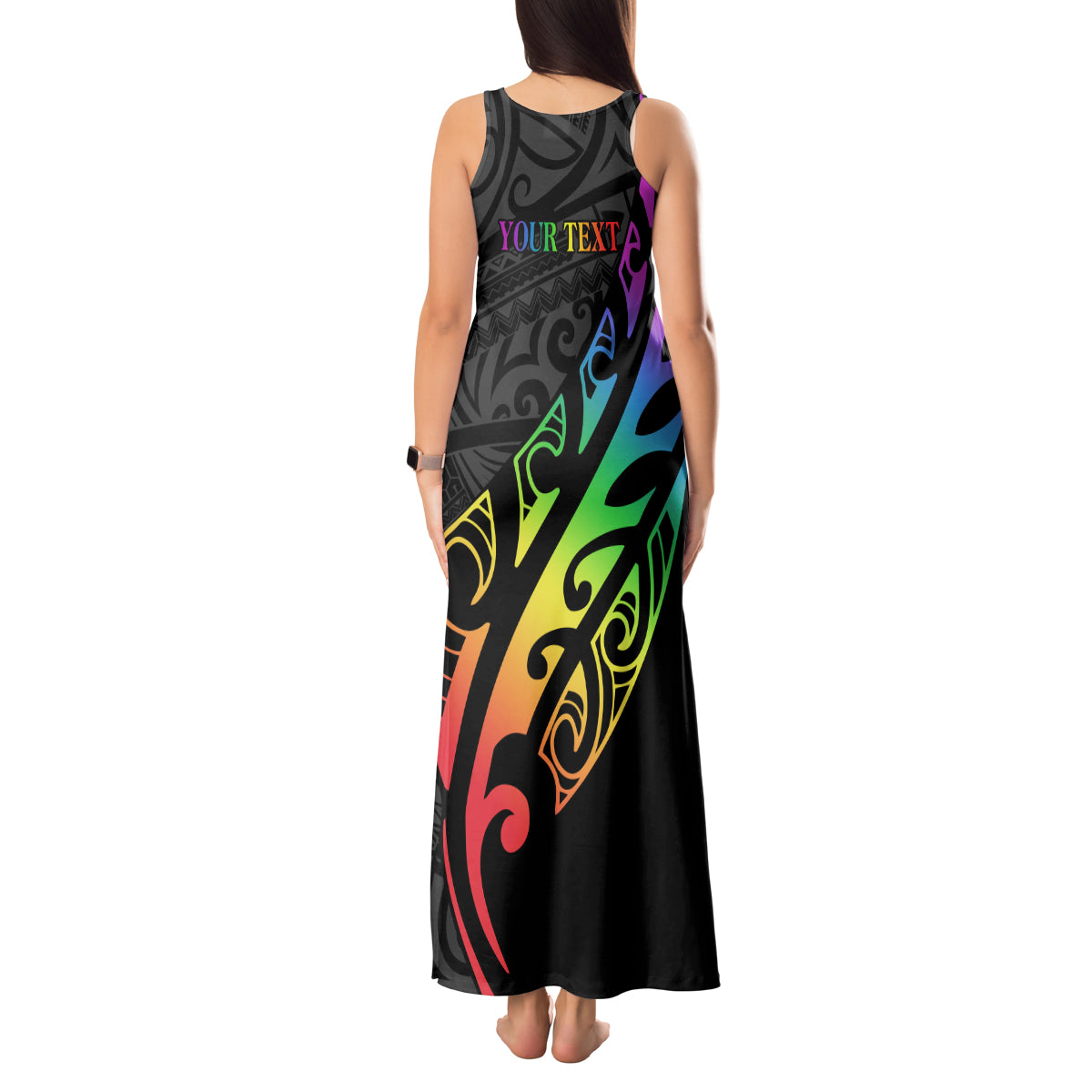 Personalised New Zealand Wellington Pride Tank Maxi Dress Maori Fern with Pride Flag 2024