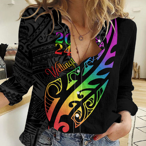 Personalised New Zealand Wellington Pride Women Casual Shirt Maori Fern with Pride Flag 2024