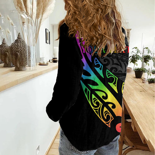 Personalised New Zealand Wellington Pride Women Casual Shirt Maori Fern with Pride Flag 2024