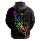 Personalised New Zealand Wellington Pride Zip Hoodie Maori Fern with Pride Flag 2024