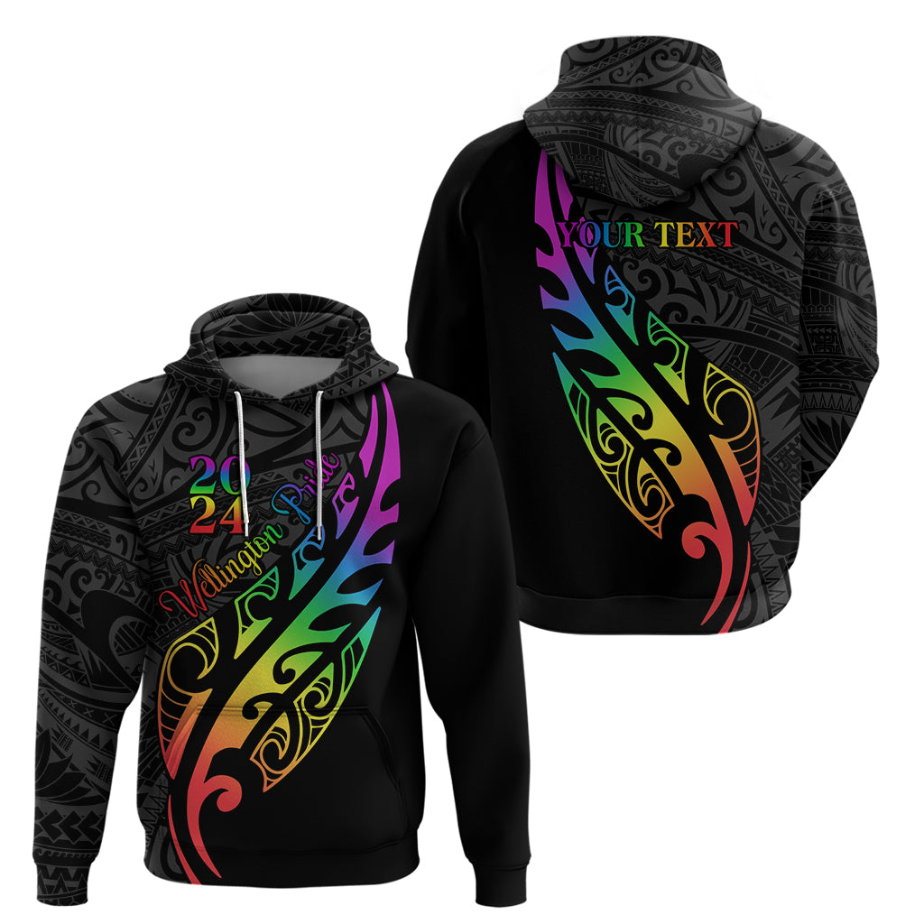 Personalised New Zealand Wellington Pride Zip Hoodie Maori Fern with Pride Flag 2024