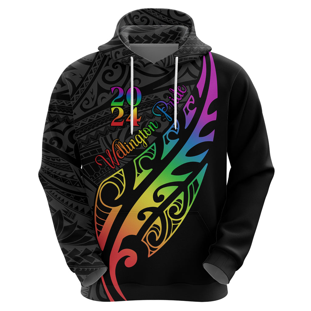 Personalised New Zealand Wellington Pride Zip Hoodie Maori Fern with Pride Flag 2024