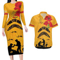 Australia Matildas Soccer ANZAC Custom Couples Matching Long Sleeve Bodycon Dress and Hawaiian Shirt Gallipoli Soldier With Aboriginal Dots Art