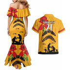 Australia Matildas Soccer ANZAC Custom Couples Matching Mermaid Dress and Hawaiian Shirt Gallipoli Soldier With Aboriginal Dots Art