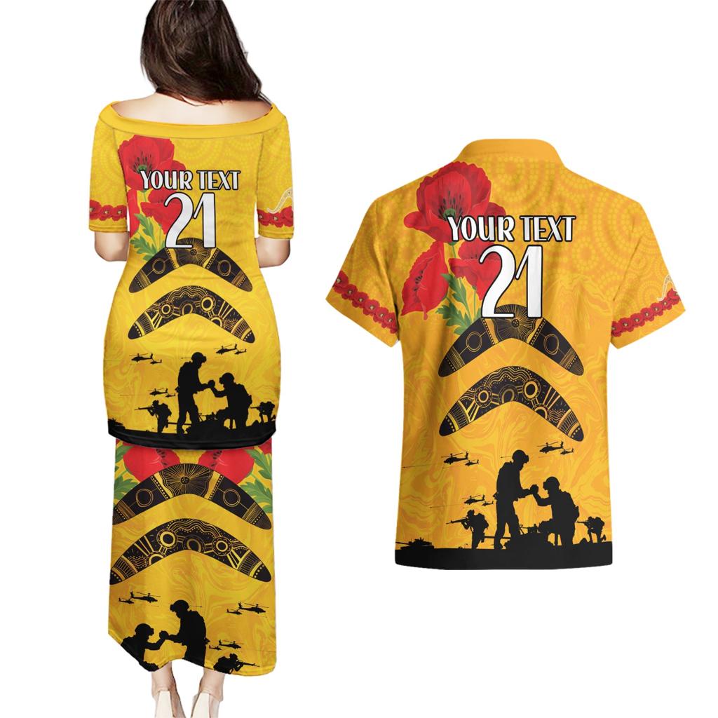 Australia Matildas Soccer ANZAC Custom Couples Matching Puletasi and Hawaiian Shirt Gallipoli Soldier With Aboriginal Dots Art