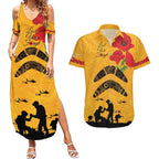 Australia Matildas Soccer ANZAC Custom Couples Matching Summer Maxi Dress and Hawaiian Shirt Gallipoli Soldier With Aboriginal Dots Art