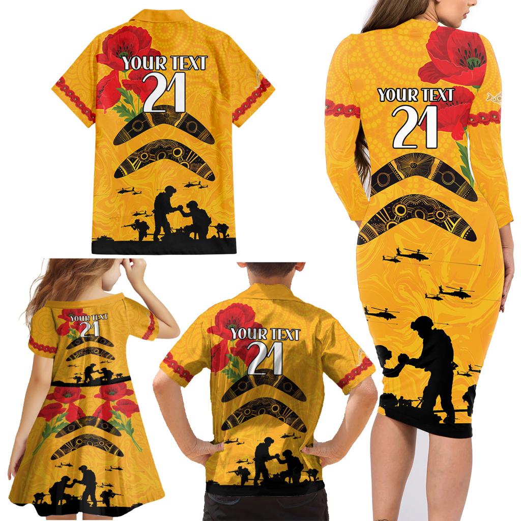 Australia Matildas Soccer ANZAC Custom Family Matching Long Sleeve Bodycon Dress and Hawaiian Shirt Gallipoli Soldier With Aboriginal Dots Art