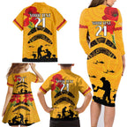 Australia Matildas Soccer ANZAC Custom Family Matching Long Sleeve Bodycon Dress and Hawaiian Shirt Gallipoli Soldier With Aboriginal Dots Art