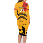 Australia Matildas Soccer ANZAC Custom Family Matching Long Sleeve Bodycon Dress and Hawaiian Shirt Gallipoli Soldier With Aboriginal Dots Art