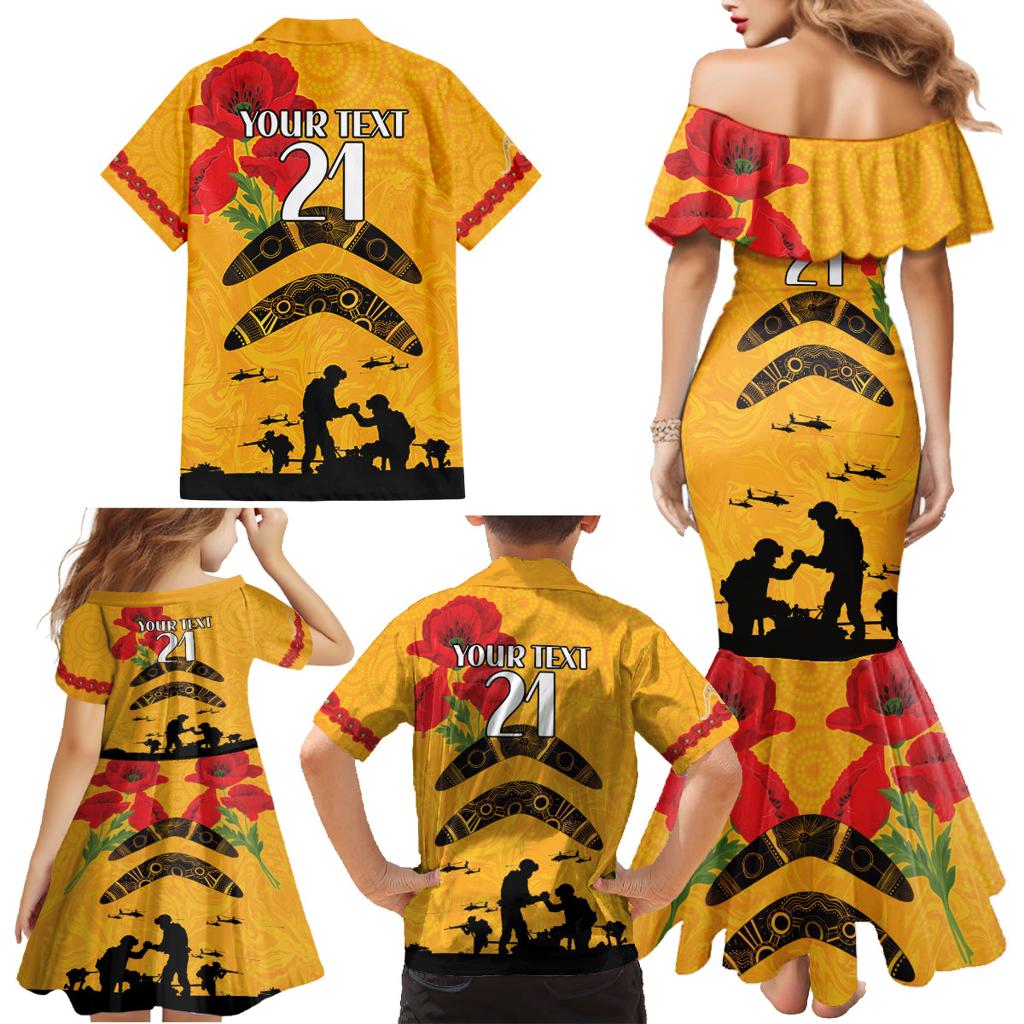 Australia Matildas Soccer ANZAC Custom Family Matching Mermaid Dress and Hawaiian Shirt Gallipoli Soldier With Aboriginal Dots Art