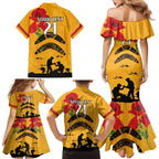 Australia Matildas Soccer ANZAC Custom Family Matching Mermaid Dress and Hawaiian Shirt Gallipoli Soldier With Aboriginal Dots Art