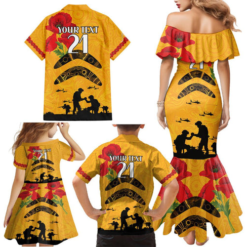 Australia Matildas Soccer ANZAC Custom Family Matching Mermaid Dress and Hawaiian Shirt Gallipoli Soldier With Aboriginal Dots Art