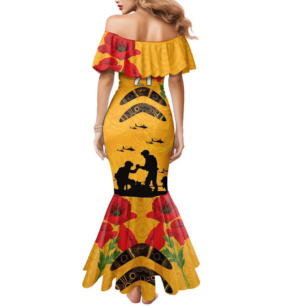 Australia Matildas Soccer ANZAC Custom Family Matching Mermaid Dress and Hawaiian Shirt Gallipoli Soldier With Aboriginal Dots Art