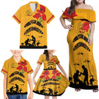 Australia Matildas Soccer ANZAC Custom Family Matching Off Shoulder Maxi Dress and Hawaiian Shirt Gallipoli Soldier With Aboriginal Dots Art