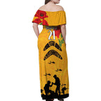 Australia Matildas Soccer ANZAC Custom Family Matching Off Shoulder Maxi Dress and Hawaiian Shirt Gallipoli Soldier With Aboriginal Dots Art