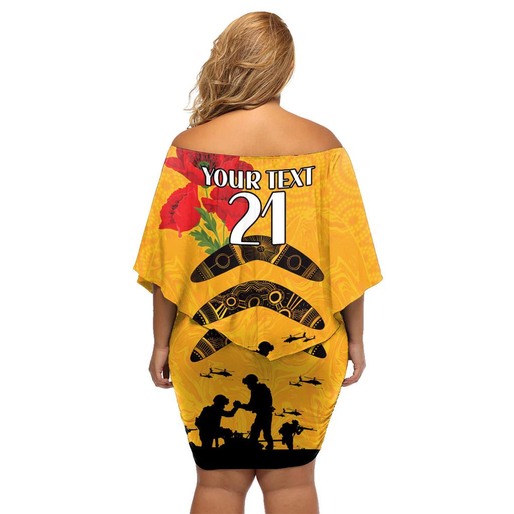 Australia Matildas Soccer ANZAC Custom Family Matching Off Shoulder Short Dress and Hawaiian Shirt Gallipoli Soldier With Aboriginal Dots Art