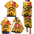 Australia Matildas Soccer ANZAC Custom Family Matching Puletasi and Hawaiian Shirt Gallipoli Soldier With Aboriginal Dots Art