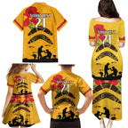 Australia Matildas Soccer ANZAC Custom Family Matching Puletasi and Hawaiian Shirt Gallipoli Soldier With Aboriginal Dots Art