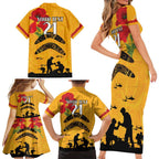 Australia Matildas Soccer ANZAC Custom Family Matching Short Sleeve Bodycon Dress and Hawaiian Shirt Gallipoli Soldier With Aboriginal Dots Art