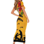 Australia Matildas Soccer ANZAC Custom Family Matching Short Sleeve Bodycon Dress and Hawaiian Shirt Gallipoli Soldier With Aboriginal Dots Art