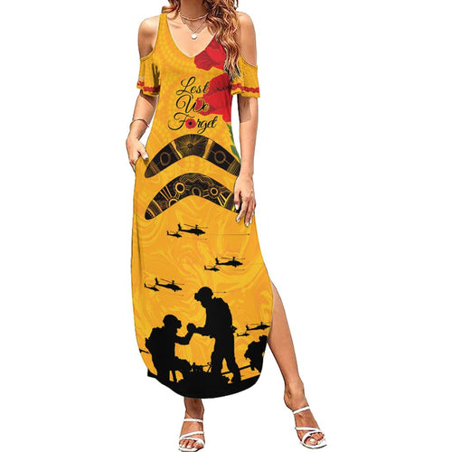 Australia Matildas Soccer ANZAC Custom Family Matching Summer Maxi Dress and Hawaiian Shirt Gallipoli Soldier With Aboriginal Dots Art