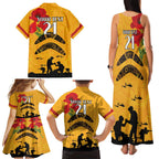 Australia Matildas Soccer ANZAC Custom Family Matching Tank Maxi Dress and Hawaiian Shirt Gallipoli Soldier With Aboriginal Dots Art