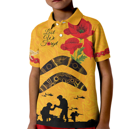 Australia Matildas Soccer ANZAC Custom Kid Polo Shirt Gallipoli Soldier With Aboriginal Dots Art