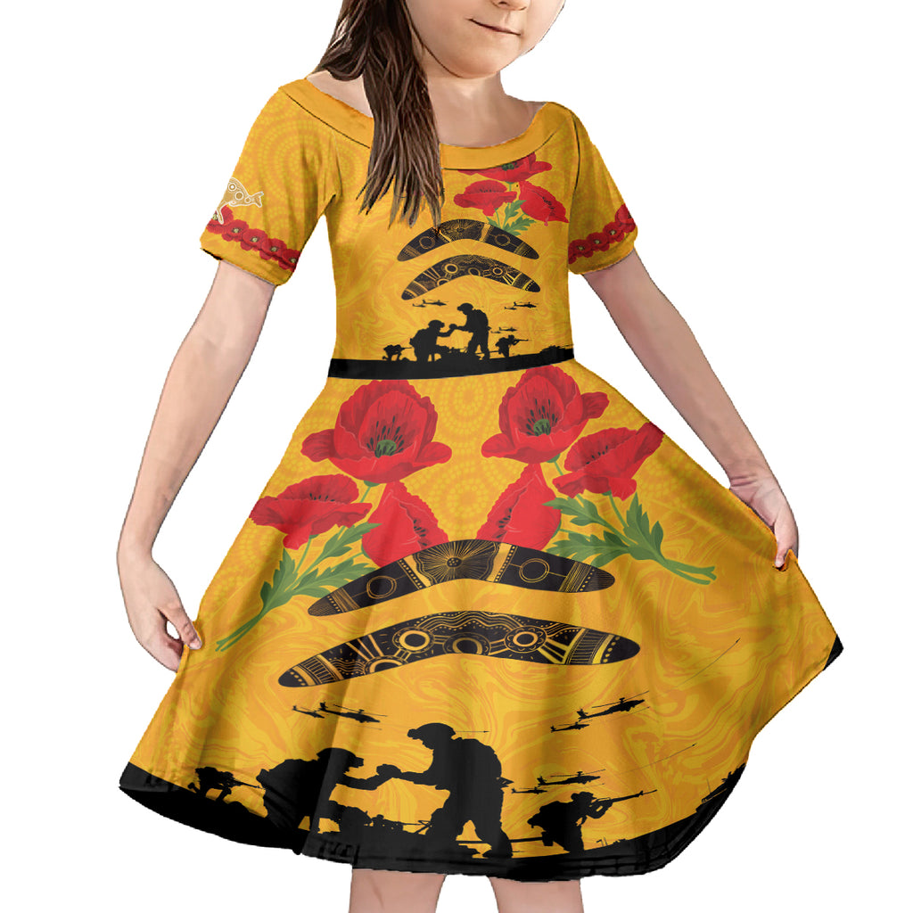 Australia Matildas Soccer ANZAC Custom Kid Short Sleeve Dress Gallipoli Soldier With Aboriginal Dots Art
