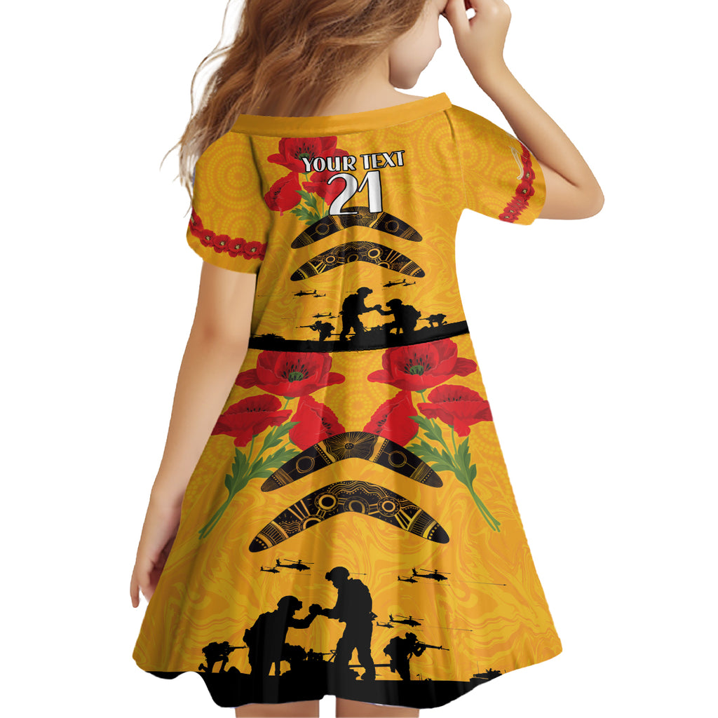 Australia Matildas Soccer ANZAC Custom Kid Short Sleeve Dress Gallipoli Soldier With Aboriginal Dots Art
