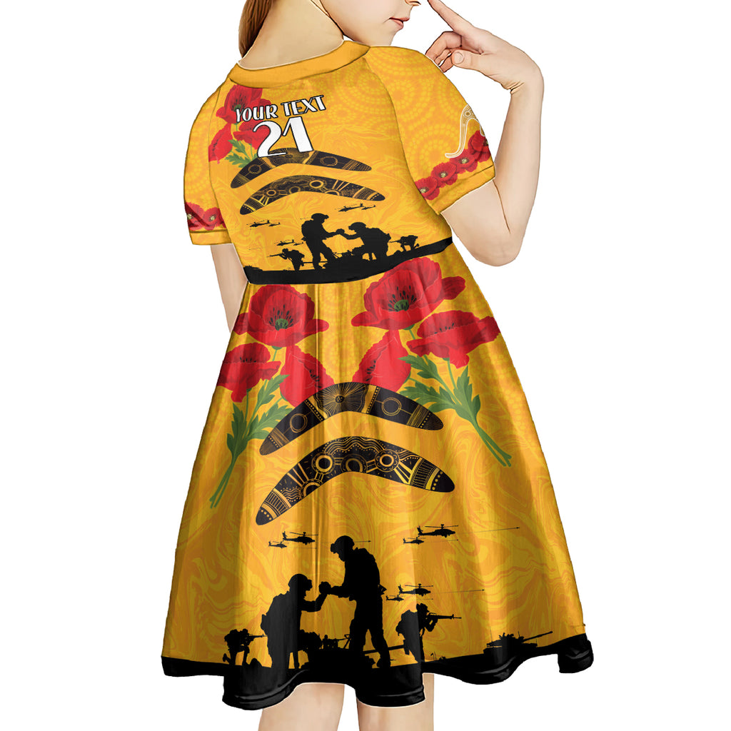 Australia Matildas Soccer ANZAC Custom Kid Short Sleeve Dress Gallipoli Soldier With Aboriginal Dots Art