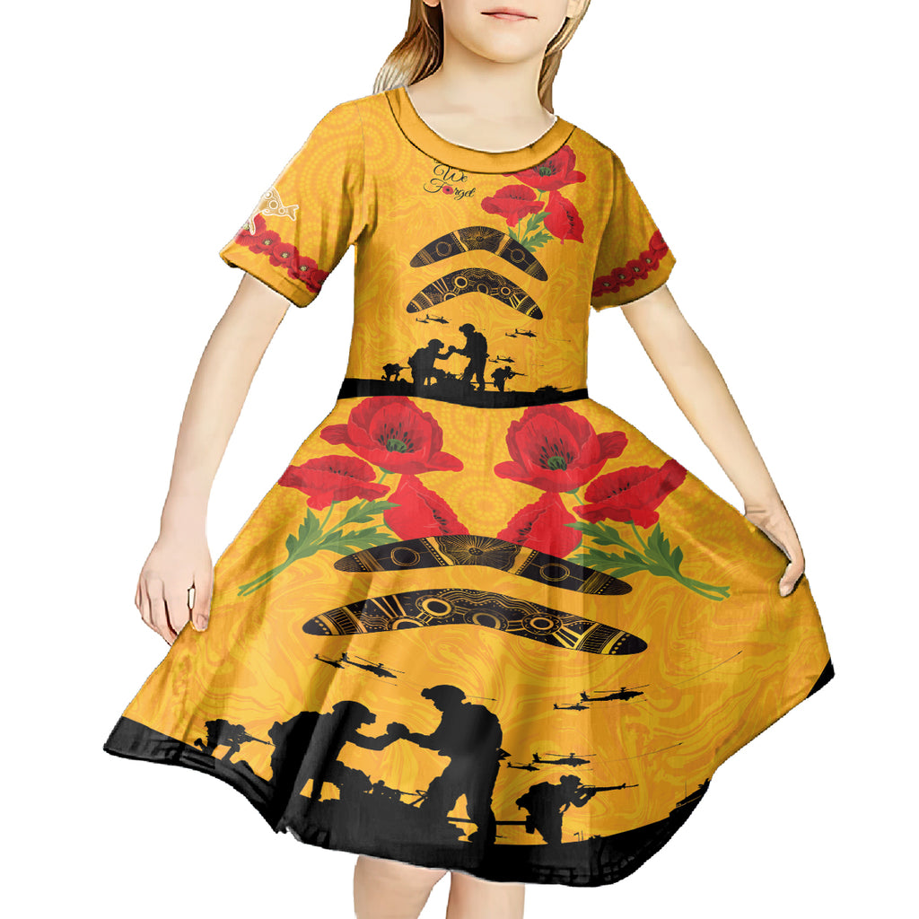 Australia Matildas Soccer ANZAC Custom Kid Short Sleeve Dress Gallipoli Soldier With Aboriginal Dots Art