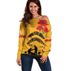 Australia Matildas Soccer ANZAC Custom Off Shoulder Sweater Gallipoli Soldier With Aboriginal Dots Art